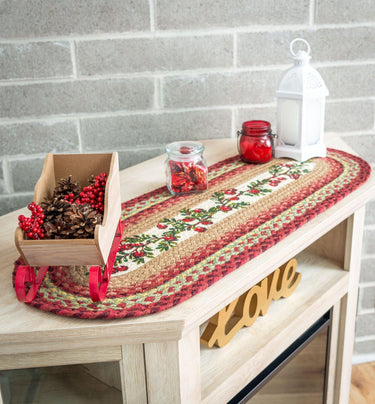 Cranberries Oval Patch Jute Braided Table Runner for Christmas Earth Rugs - The Fox Decor